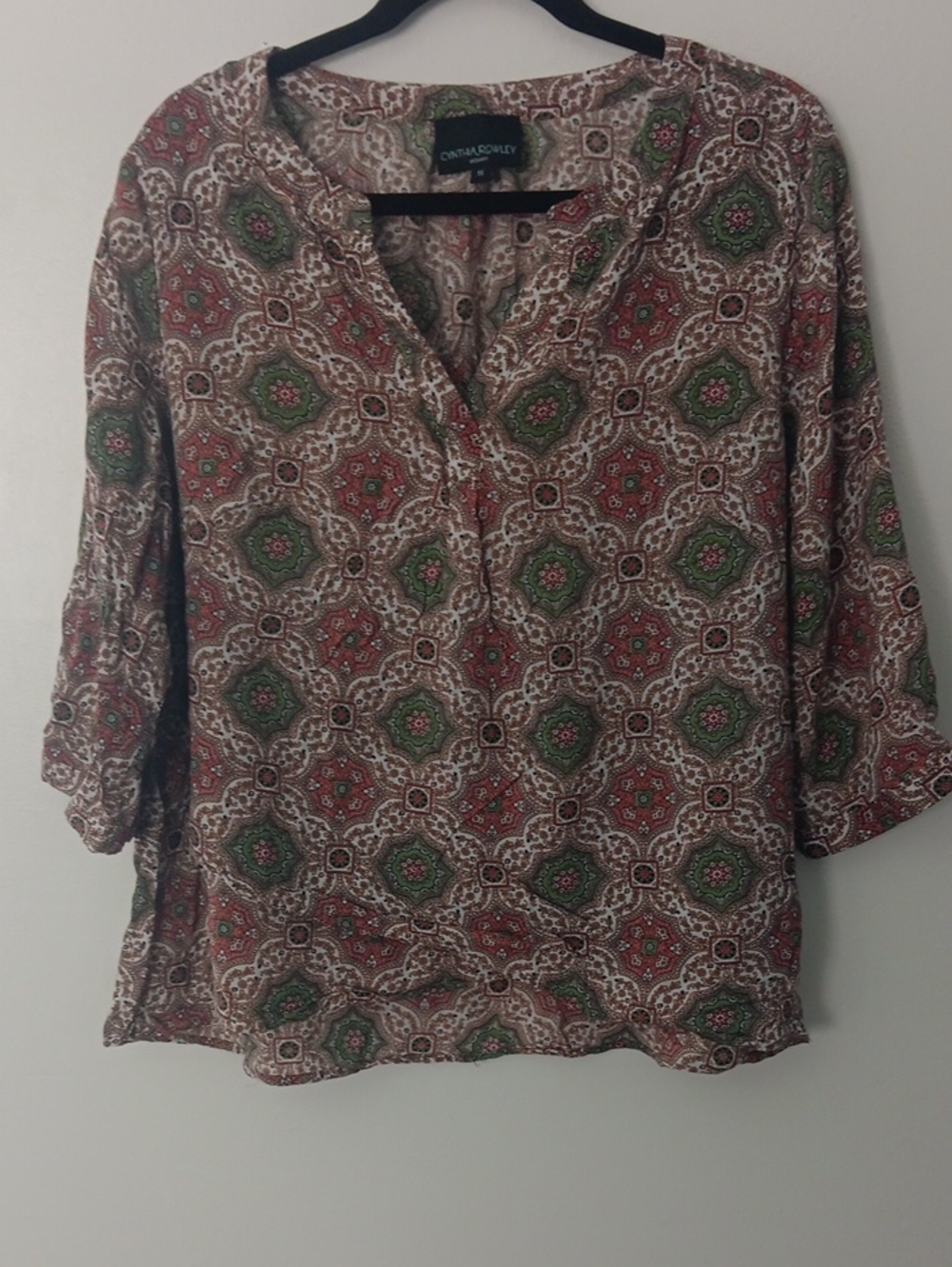 Cynthia Rowley Green & Brown Printed Split-Neck Tunic #3798